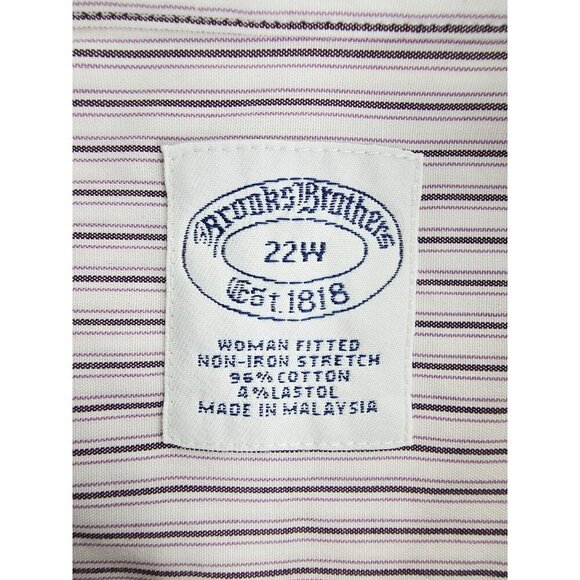 Brooks Brothers Womens French Cuff Fitted Non Iron Size 22W White Stripe Shirt - Picture 4 of 10